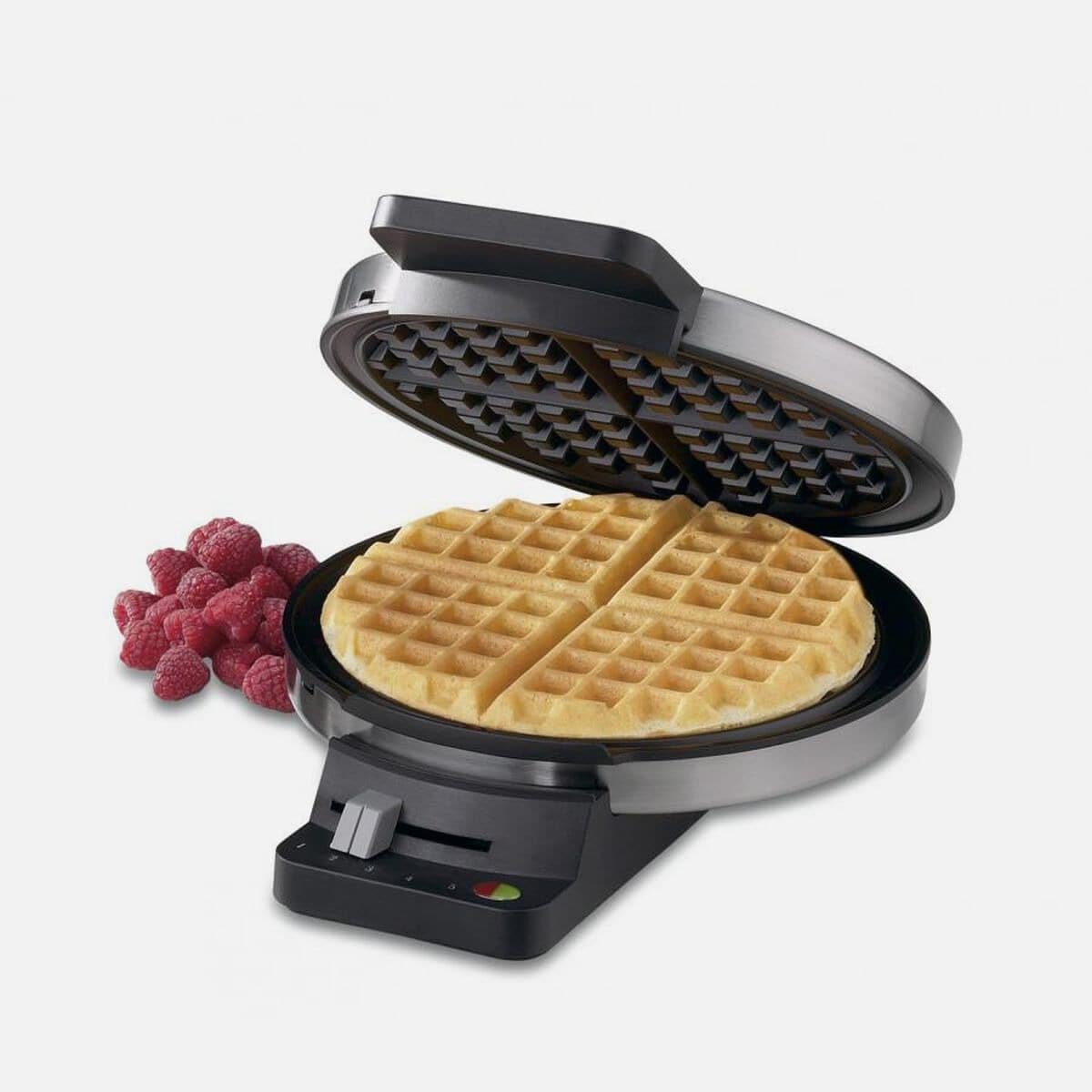 cuisinart round classic waffle maker with waffle in it wedding registry ideas zola